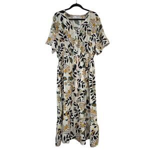Kindred by Anthro 3XL Floral Boho Tiered Midi Dress Smocked Waist Excellent